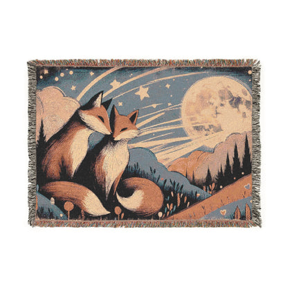 Woven Blanket - Storybook Foxes Under a Full Moon