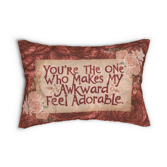 Whimsical "You're the One Who Makes My Awkward Feel Adorable" Lumbar Pillow with Roses - Sweet Gift for Valentine's Day or Anniversaries