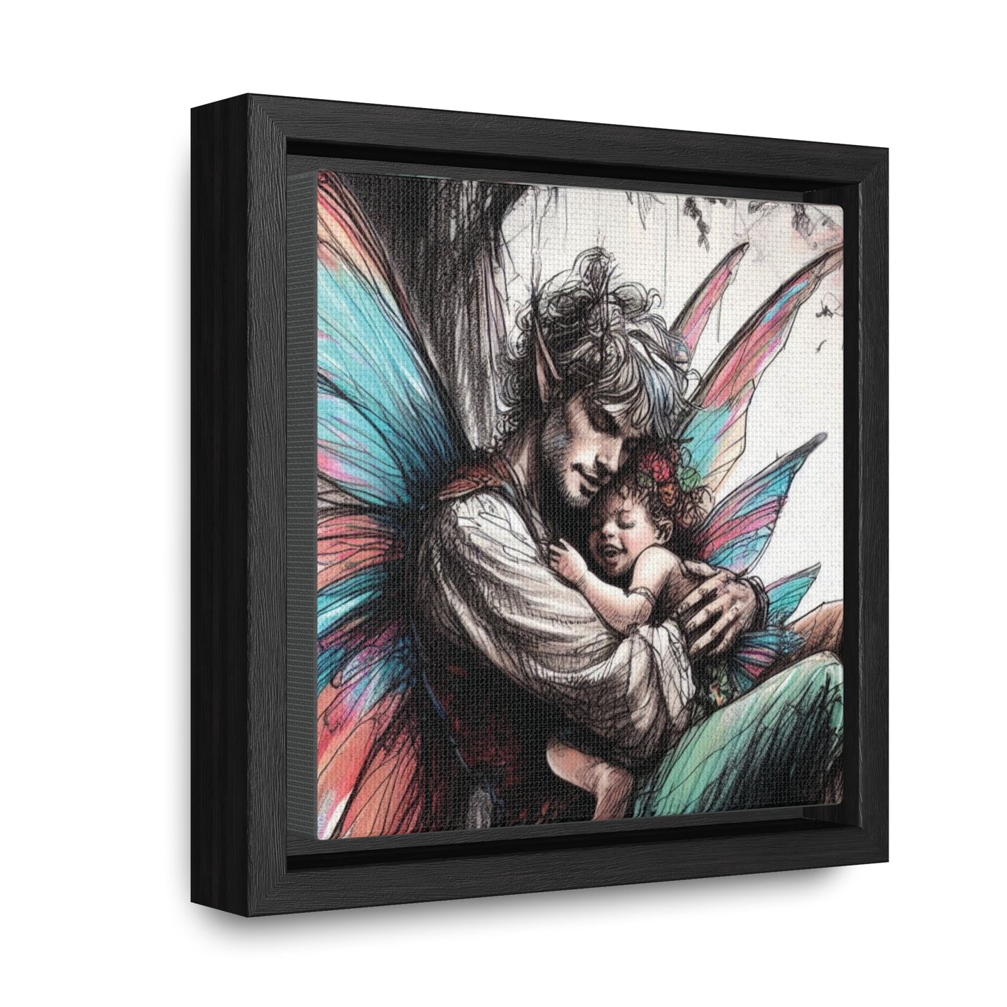 Daddy and Baby Fairy Gallery Wrapped Canvas Print - Sweet Fatherly Bond Wall Art for Nurseries or Child's Bedroom