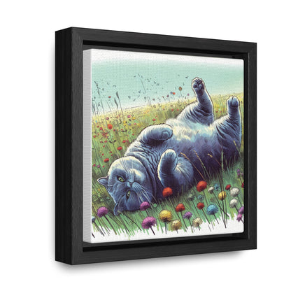 Gray Cat Lounging in Floral Field Gallery-Wrapped Canvas - Cat Lover Gift, Decor for Child's Room or Nursery, Storybook Style Art