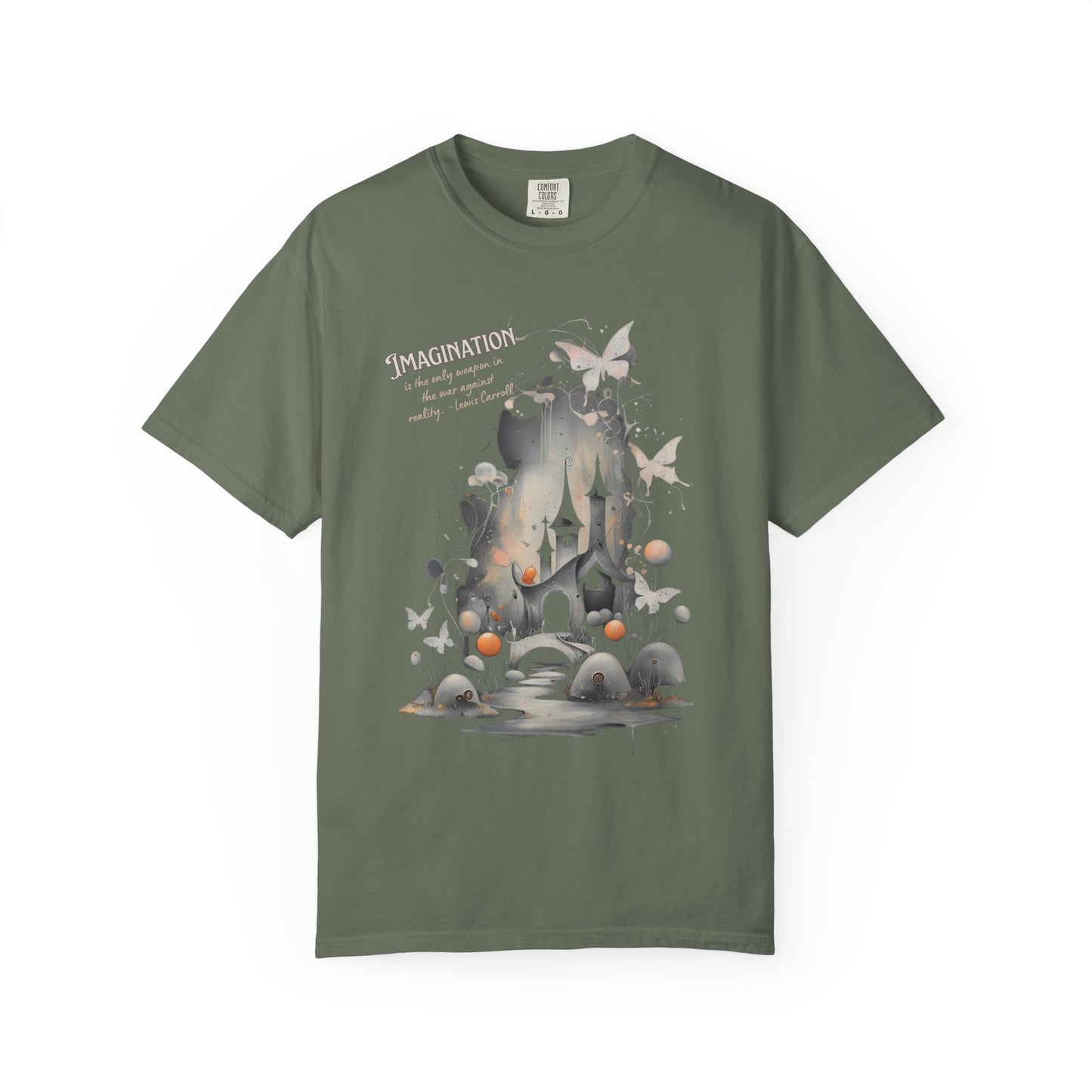 Imagination Is the Only Weapon Shirt - Lewis Carroll Castle & Butterfly Tee, Comfort Colors Garment Dyed Unisex T-Shirt