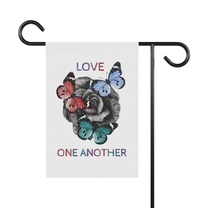 Yard Flag / Garden Banner - Summer or Spring "Love One Another" Message with Rose and Butterflies