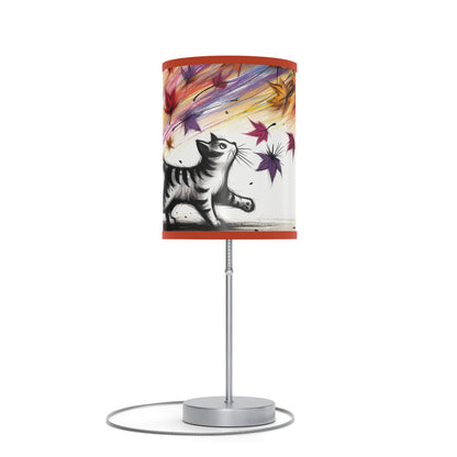 Kid's Table Lamp - Playful Kitten Chasing Autumn Leaves