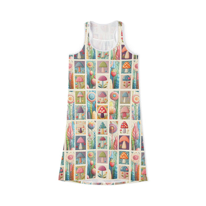 Racerback Dress - Whimsical Mushroom and Flower Patchwork