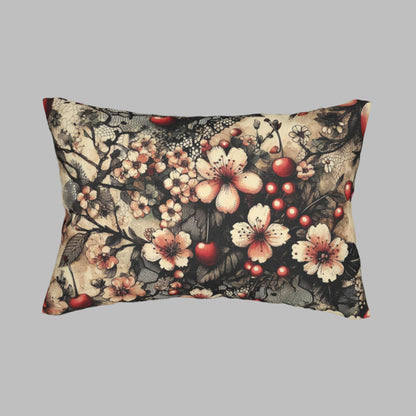 Lumbar Pillow - Blooms, Cherries, and Black Lace