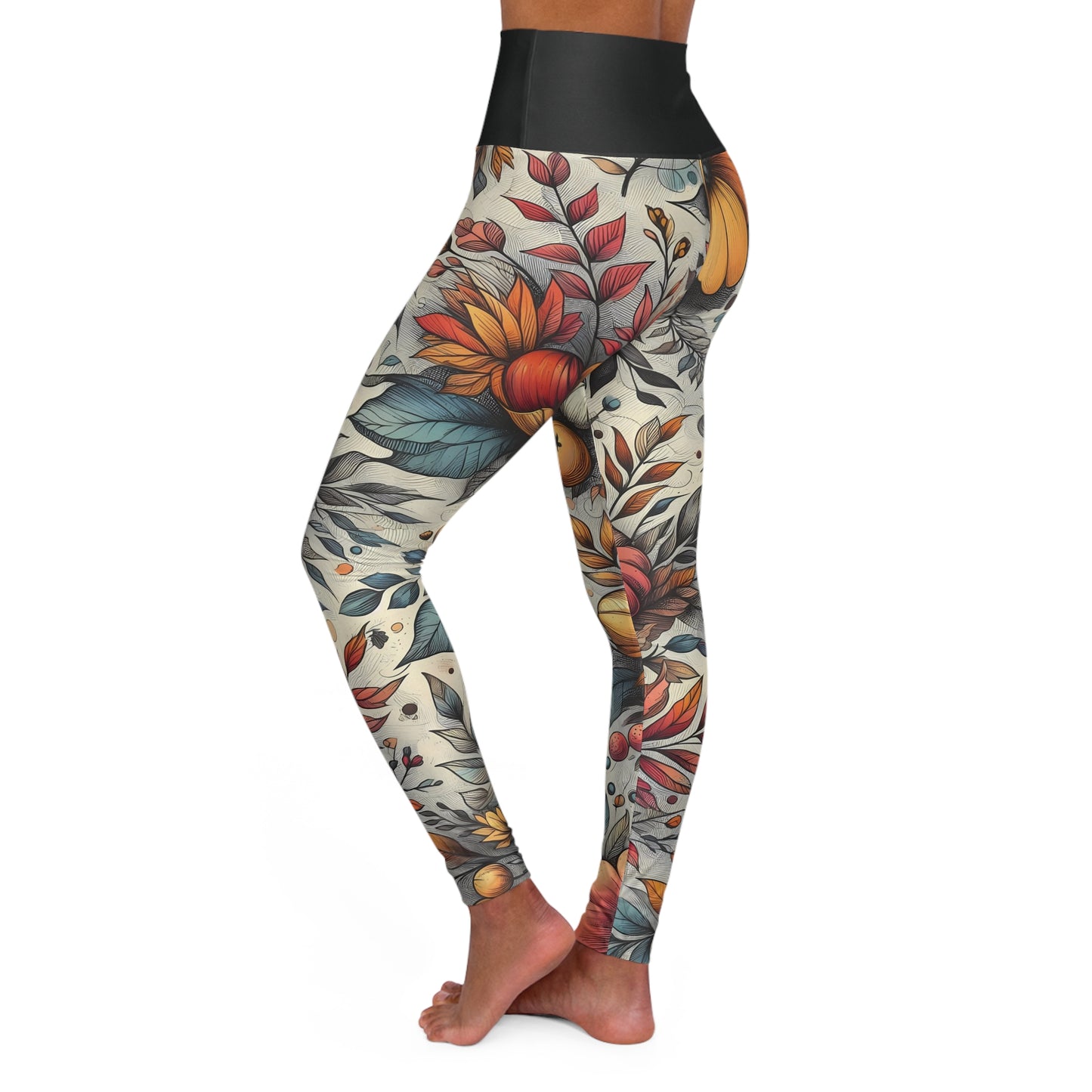 High Waisted Fall Yoga Leggings - Autumn Blossom Harvest, XS-2XL