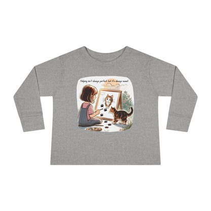 Toddler Long Sleeve Tee - Whimsical Cat Portrait Shirt for Kids, Playful Artistic Unisex Top, Soft