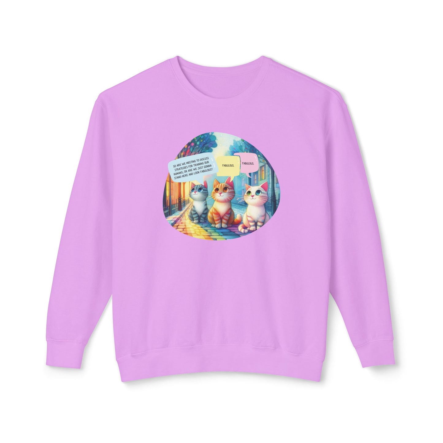 Fabulous Cat Meeting Sweatshirt - Whimsical Rainbow Cat Cartoon in Bright Colors | Cute & Cozy Gift for Cat Lovers