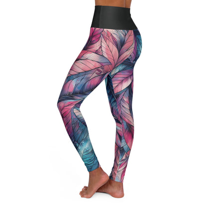 High Waisted Yoga/Casual Leggings - Vibrant Pink, Blue, and Purple Leaves, XS-2XL