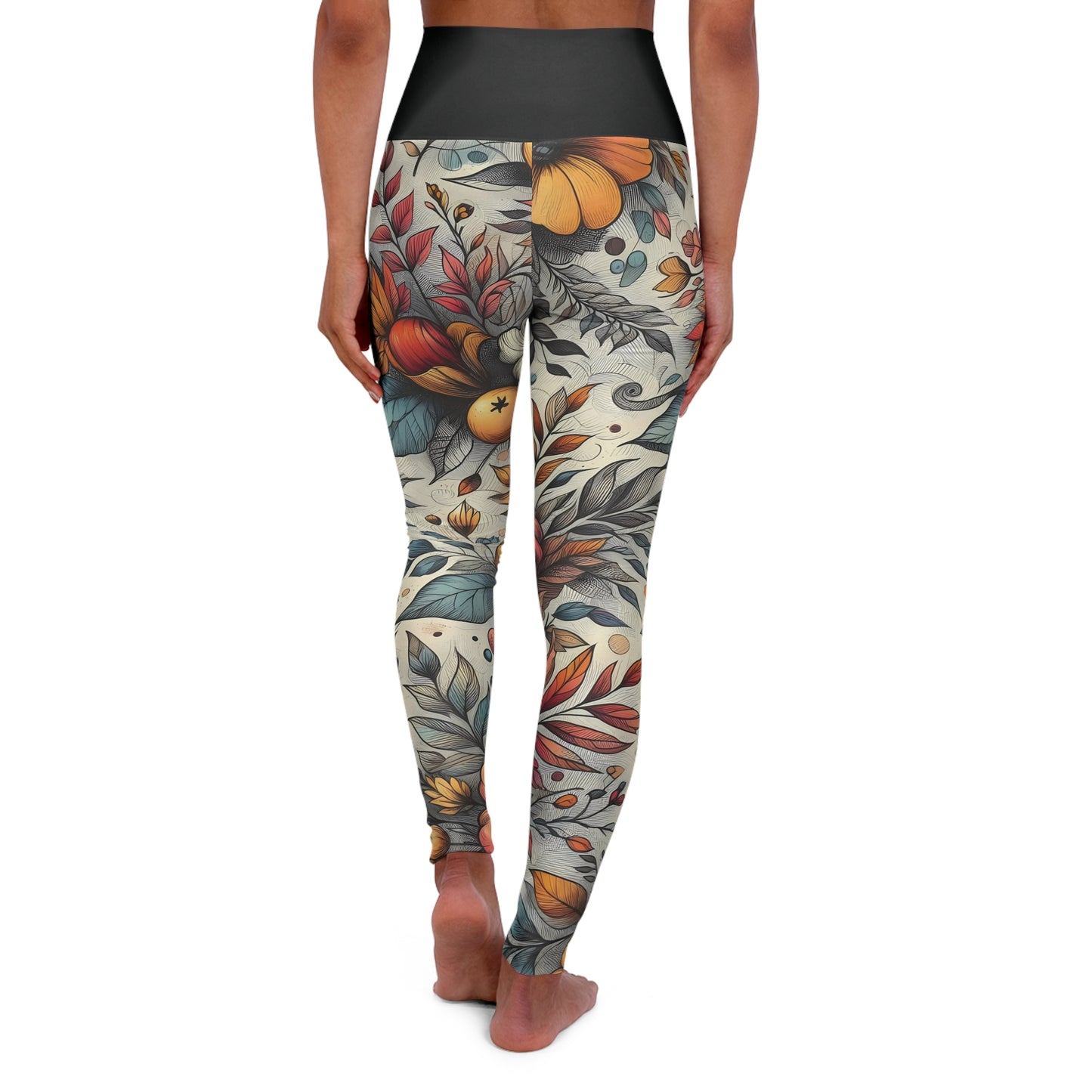 High Waisted Fall Yoga Leggings - Autumn Blossom Harvest, XS-2XL