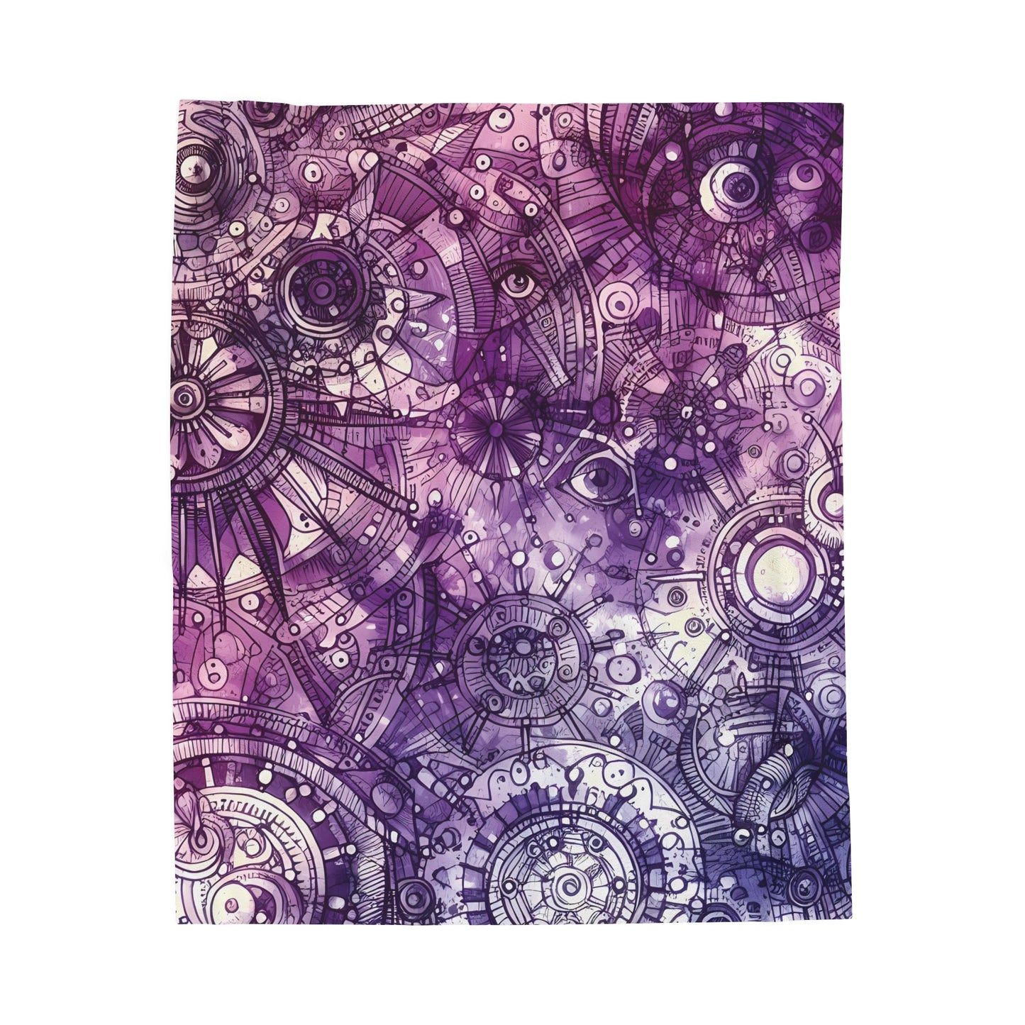 Velveteen Plush Boho Blanket - Vibrant Mandala Pattern with Purples and Pinks