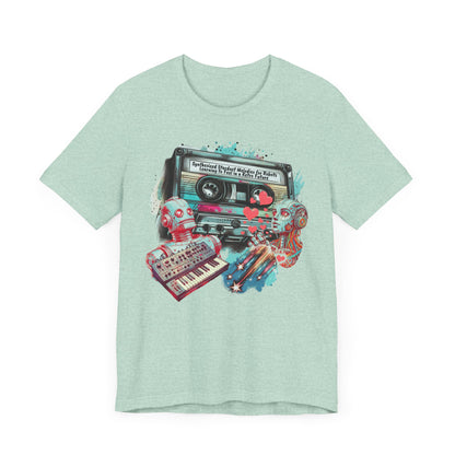 Mixtape T-Shirt - "Synthesized Stardust Melodies" Collage, Unisex Tee with Retro Cassette Tape Design, Great Gift for Music Lovers