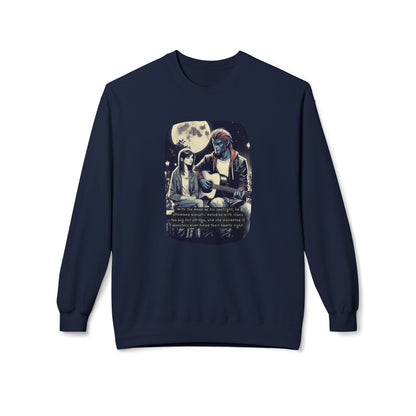 Tune Under the Moon (Beautiful Monsters Collection) - Unisex Midweight Softstyle Fleece Crewneck Sweatshirt, Multiple Colors Available