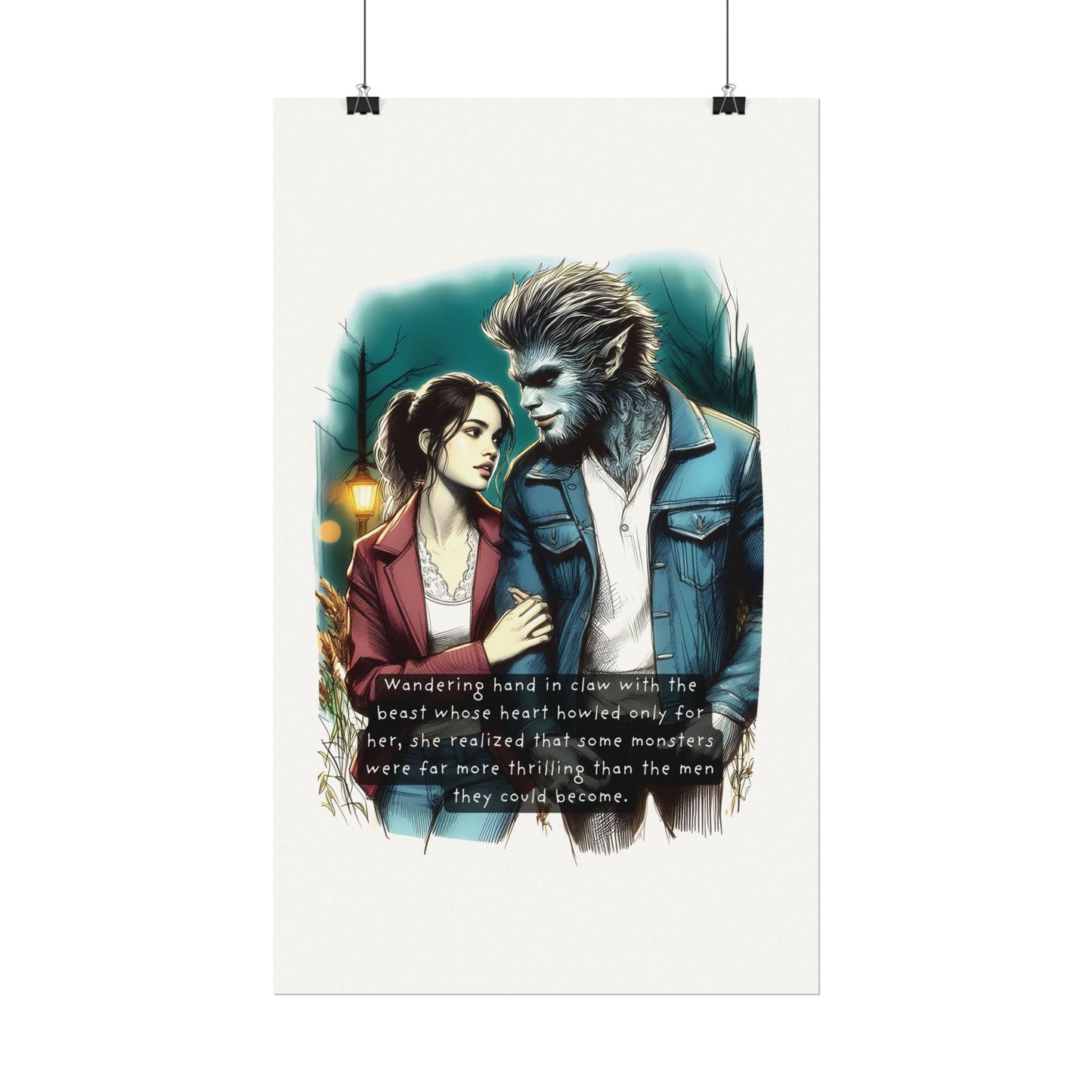 Stroll with a Teenage Werewolf (Beautiful Monsters Collection) - Textured Watercolor Matte Poster