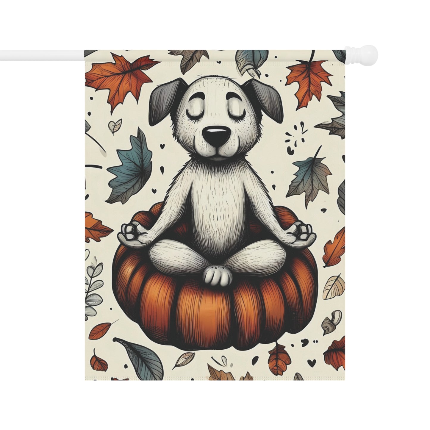 Porch or Yard Flag / Garden Banner - Zen Dog on Pumpkin