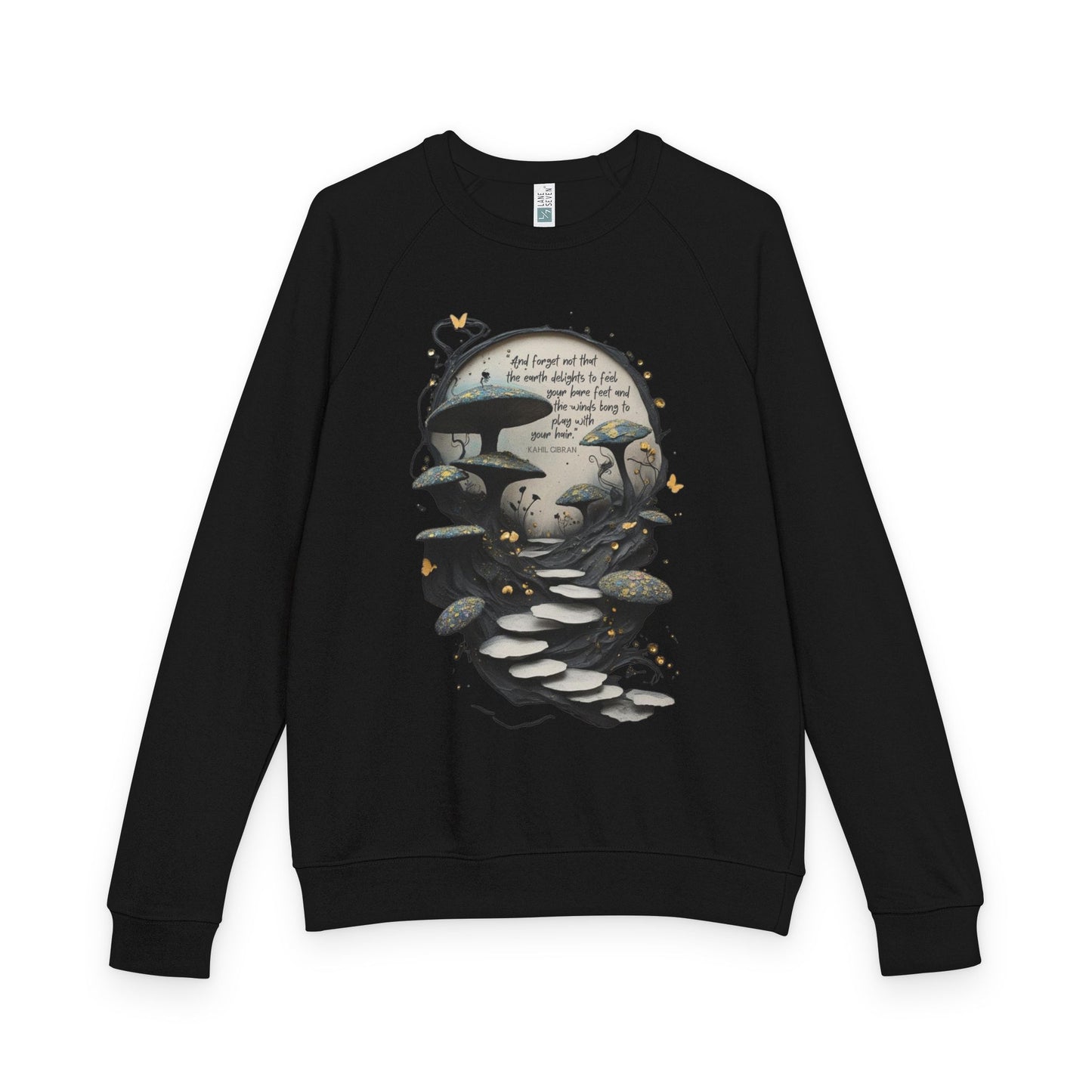 Mystical Mushroom Premium French Terry Cloth Sweatshirt, Nature Quote Raglan Crewneck, Boho Fairycore Forest Art Sweater