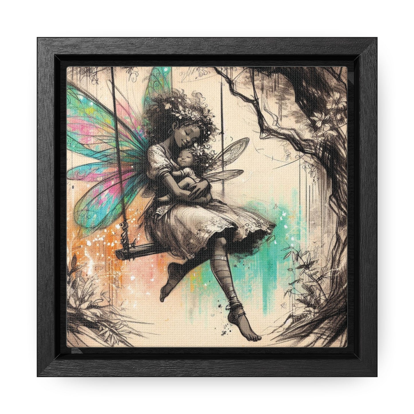 Mommy and Baby Girl Fairy Gallery Wrapped Canvas Print - Sweet Motherly Bond Wall Art for Nurseries or Child's Bedroom