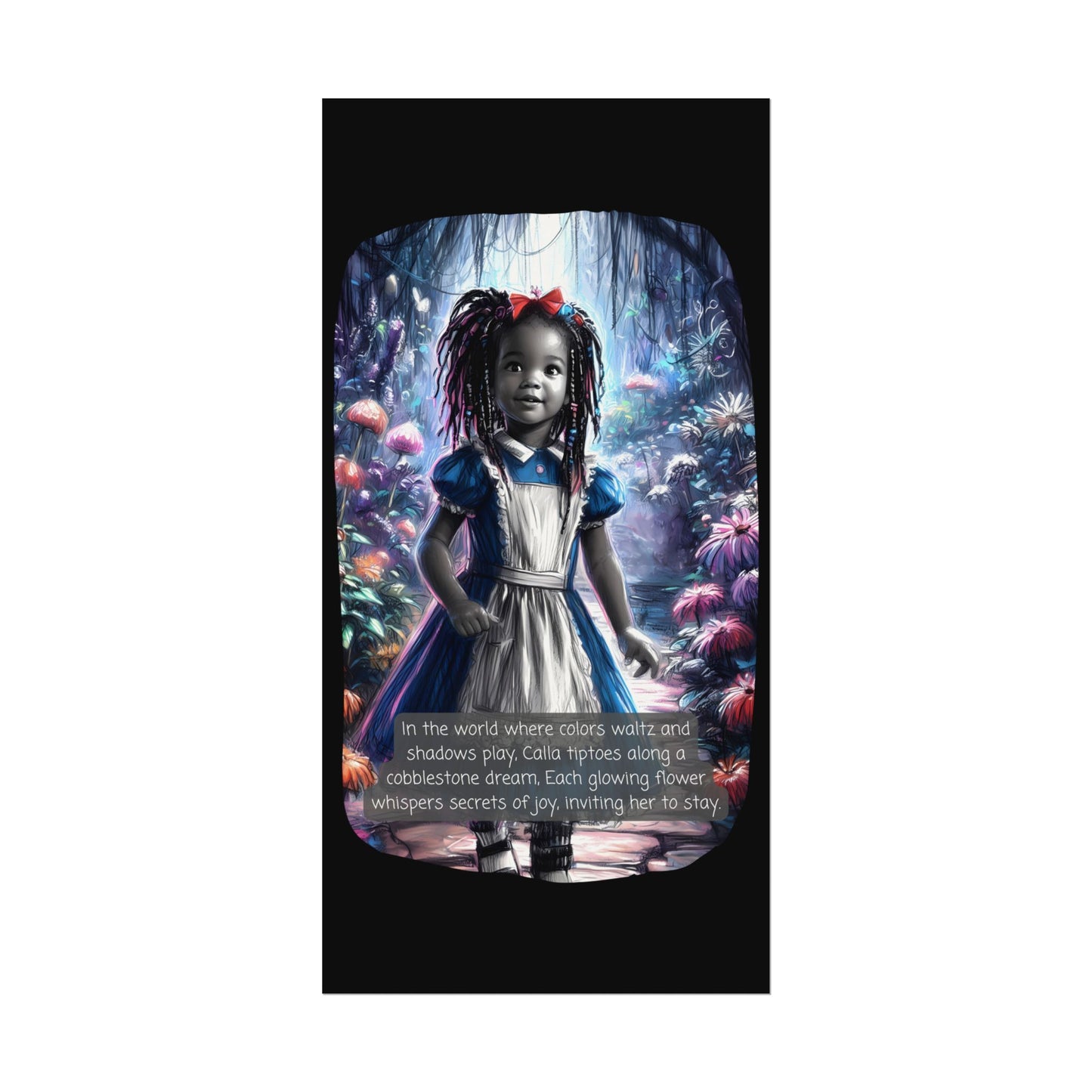 Textured Watercolor Matte Poster - Young Girl Steps into a Magical, Vibrant Wonderland (8 Sizes Available)