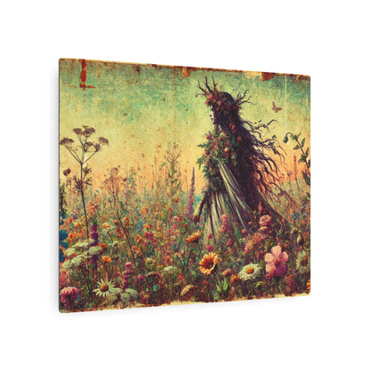 Metal Wall Art - Ancient Earth Goddess Walking Through Vast Wildflower Field