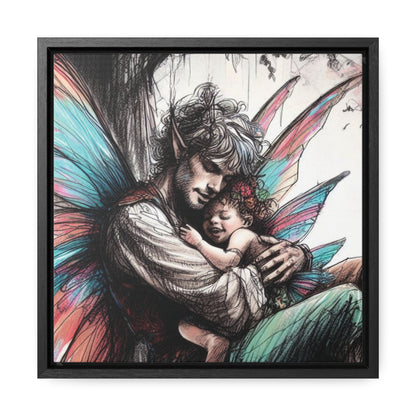 Daddy and Baby Fairy Gallery Wrapped Canvas Print - Sweet Fatherly Bond Wall Art for Nurseries or Child's Bedroom