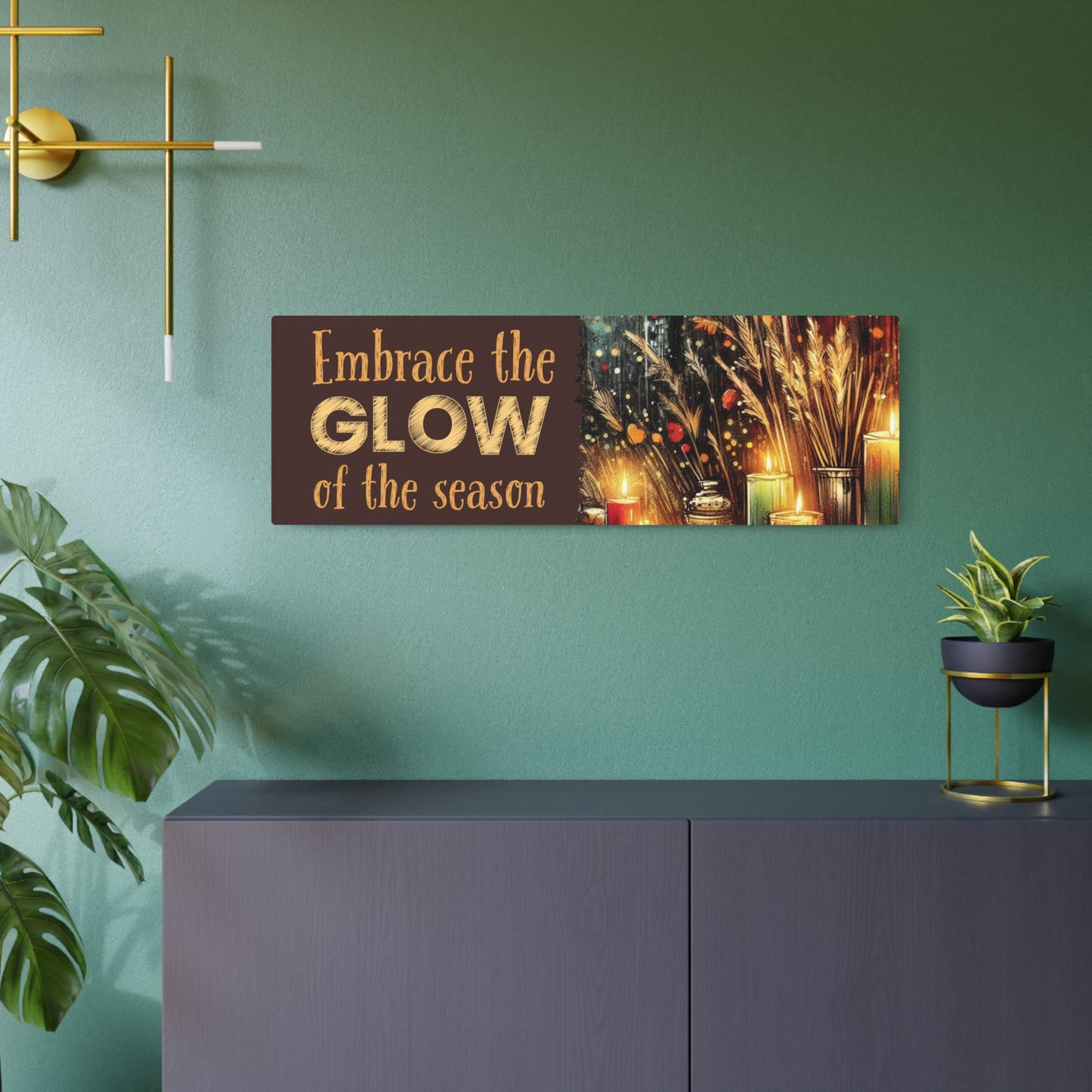 Metal Art Sign - 'Enjoy the Glow of the Season' - Vibrant Home Decor with Candles, Pumpkins, Leaves, Sesaonal Wall Art