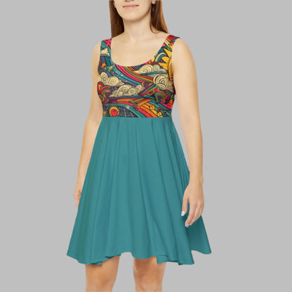 Skater Dress - 80s Arcade Rainbows and Clouds