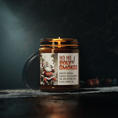 Santa's 'Ho Ho Holy Smokes' Candle  - Funny Christmas Candle with Soy Wax in Amber Jar for Holiday Decor or Gifting