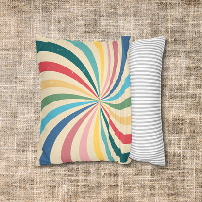 Faux Suede Pillowcase - "Fairy Dust Zone: Sparkle Responsibly" Text in a Whimsical Retro Vintage Rainbow Design