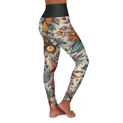 High Waisted Fall Yoga Leggings - Autumn Blossom Harvest, XS-2XL