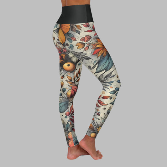 Stretchy High Waisted Yoga/Casual Leggings - Autumn Blossom Harvest