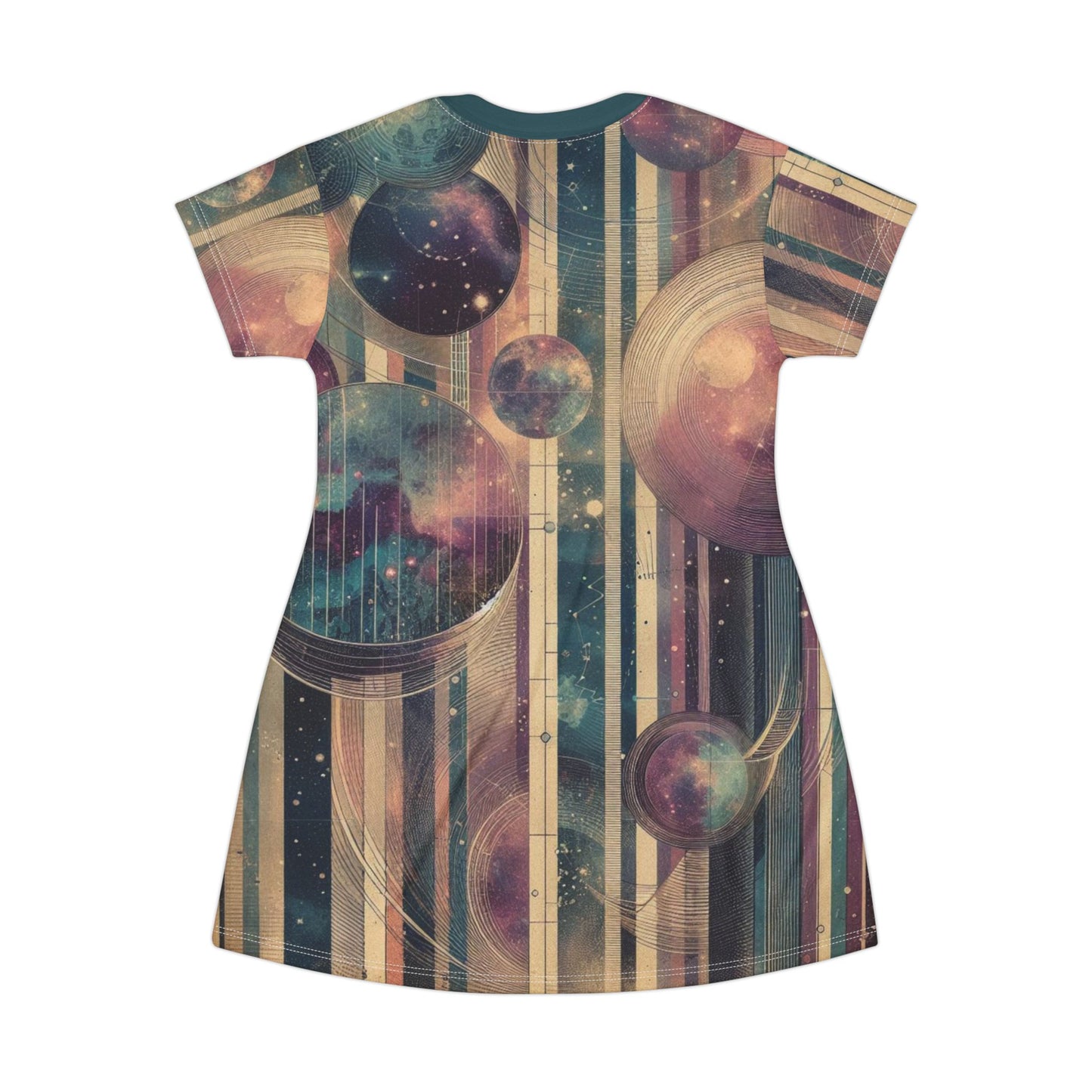 Tunic T-Shirt Dress - Dreamy Planets and Stripes in Purple & Blue Hues