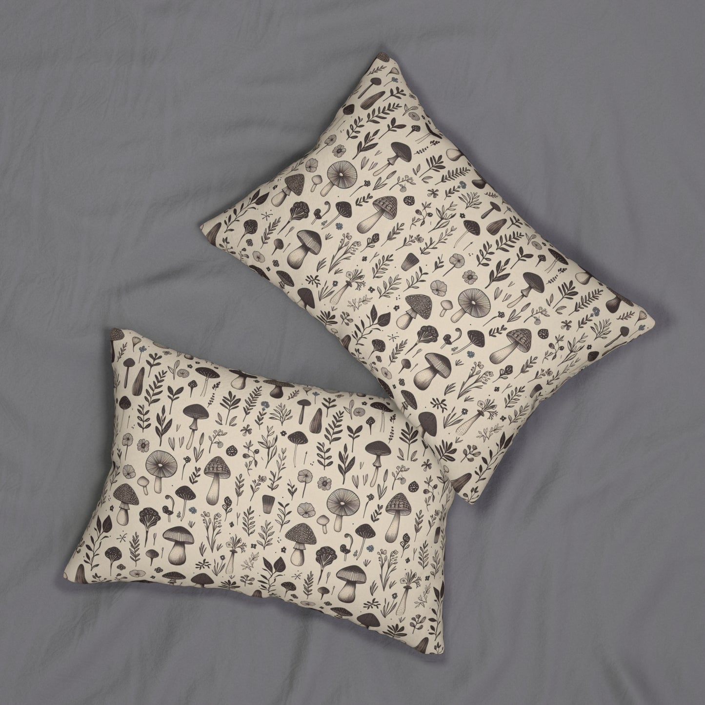 Lumbar Pillow – Woodland Charm Black & White Mushroom Botanicals