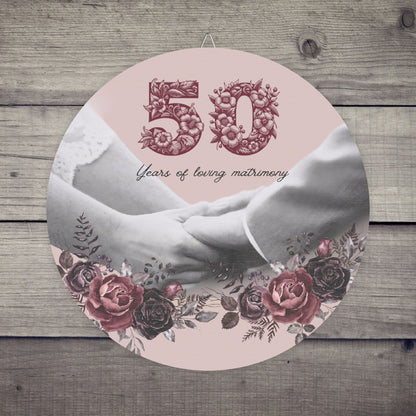 Personalized Wooden Anniversary Wall Sign with Custom Number and Photo - Vintage Victorian Rose, Great for Anniversary Gift or Party