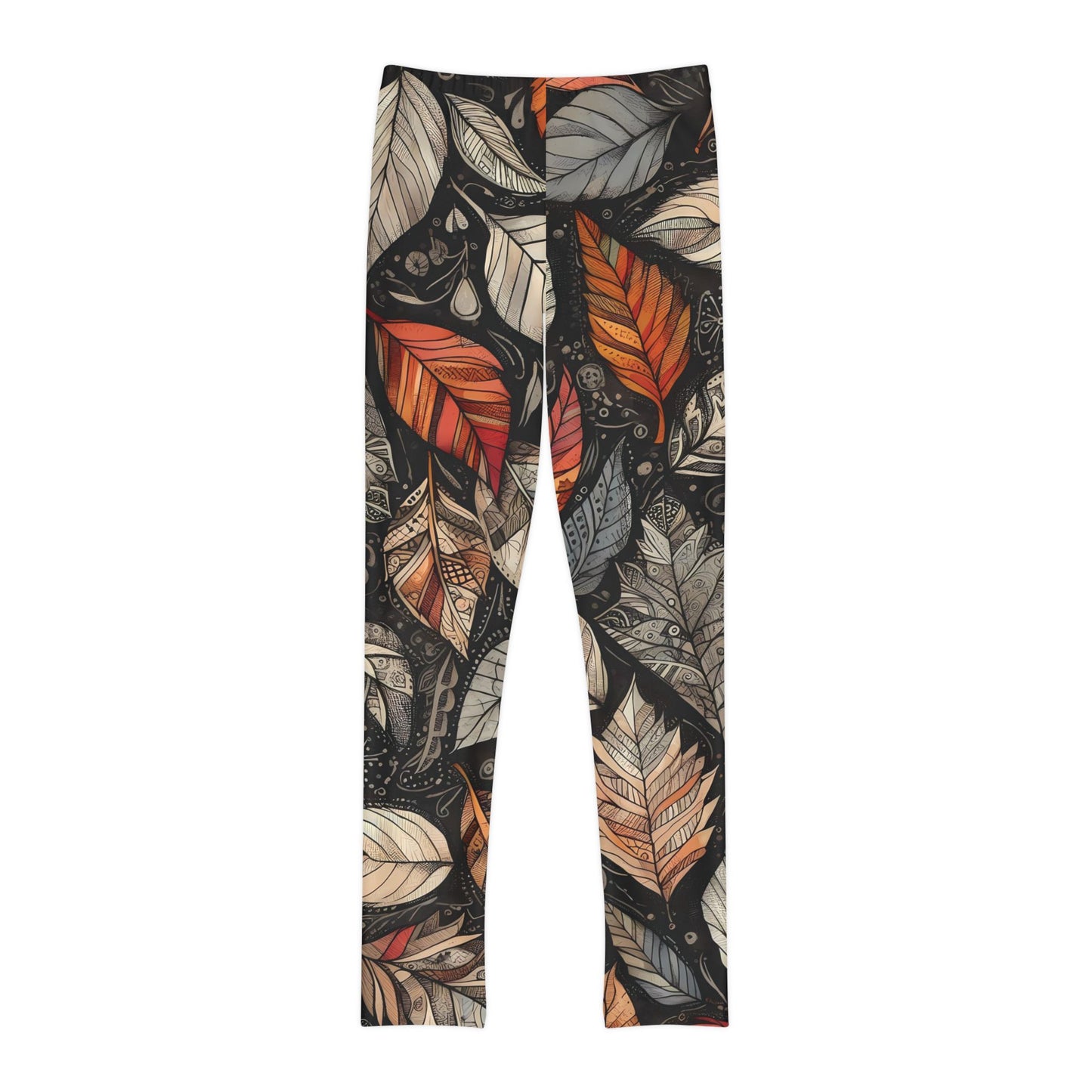 Toddler and Youth Fall Leggings: Sketched Boho Leaves, 18mo-12y