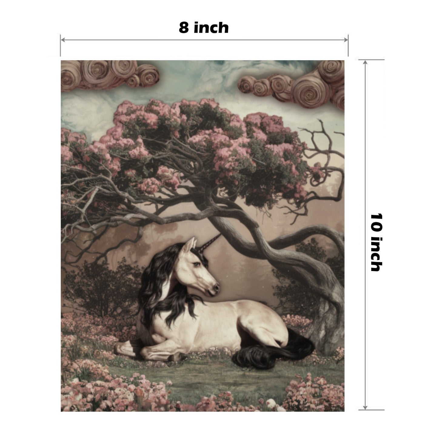 Unicorn Cherry Blossom 8x10 Wood Panel | Fantasy Unicorn Art