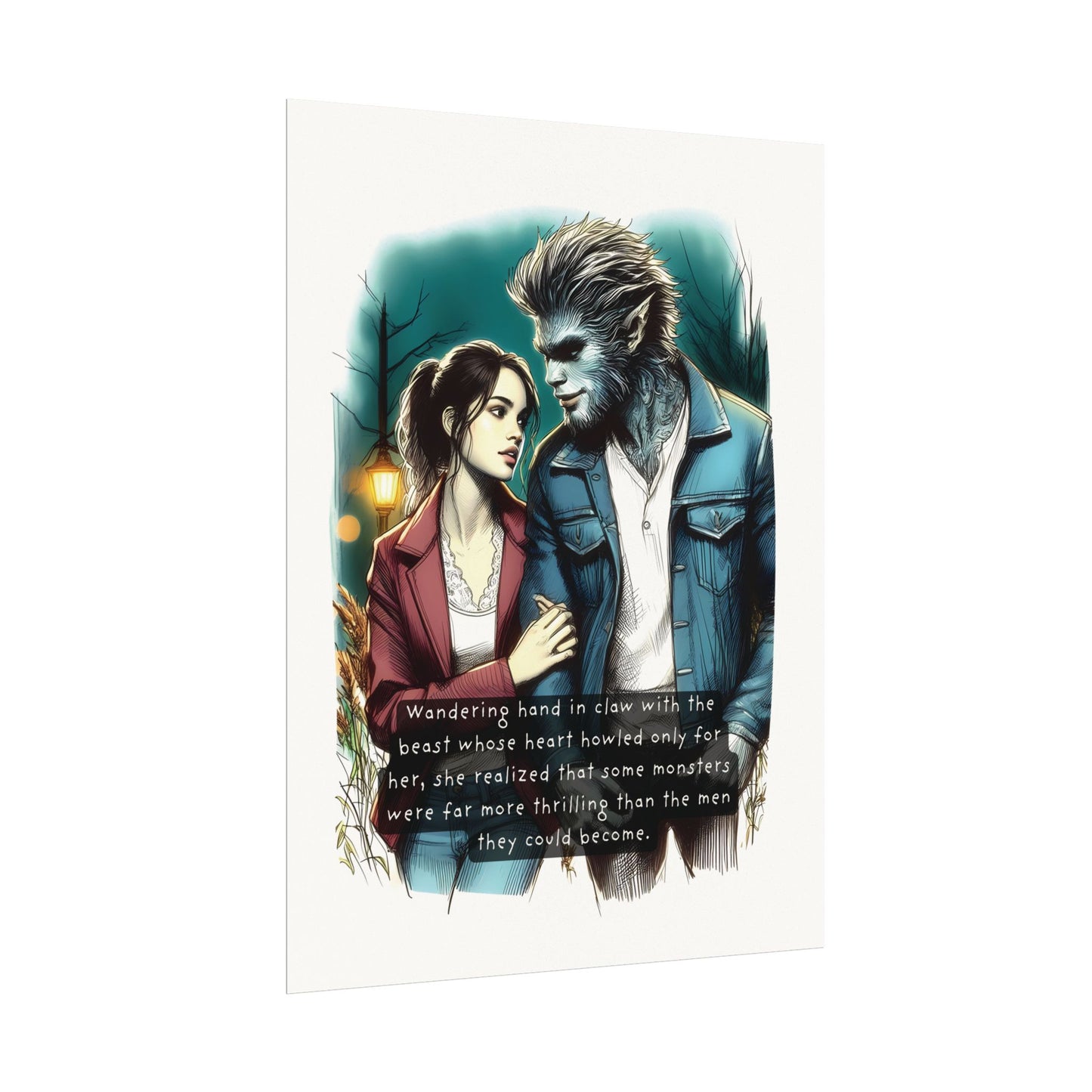 Stroll with a Teenage Werewolf (Beautiful Monsters Collection) - Textured Watercolor Matte Poster