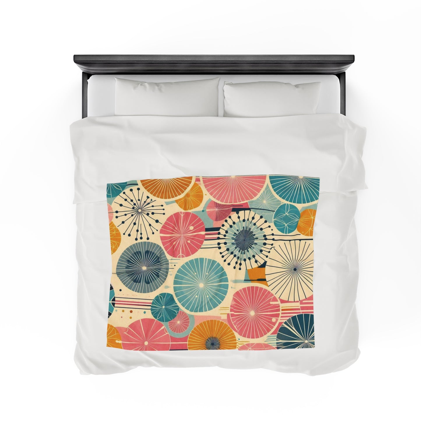 Whimsical Dandelion Geometric Plush Blanket – Bright Pink, Teal, & Orange Retro Design – Ultra Soft Velveteen Throw for Kids Rooms, Couches