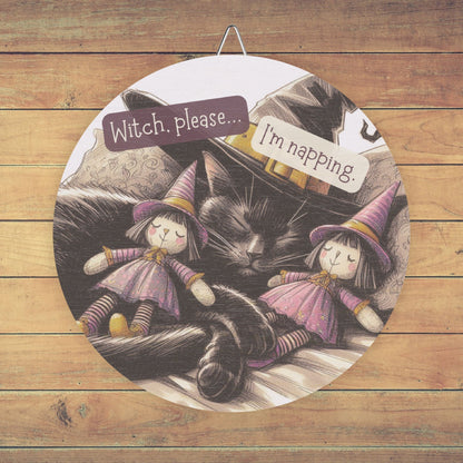 'Witch, Please…I’m Napping' Wooden Wall Sign - Witchy Black Cat - Fun Halloween Decor for Home, Walls, Front Door