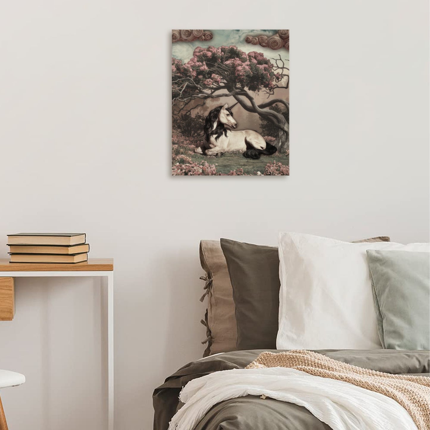 Unicorn Cherry Blossom 8x10 Wood Panel | Fantasy Unicorn Art