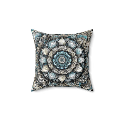 Square Faux Suede Pillow - Boho Floral Mandala, Turquoise and Black Tones (Cover + Pillow Included)