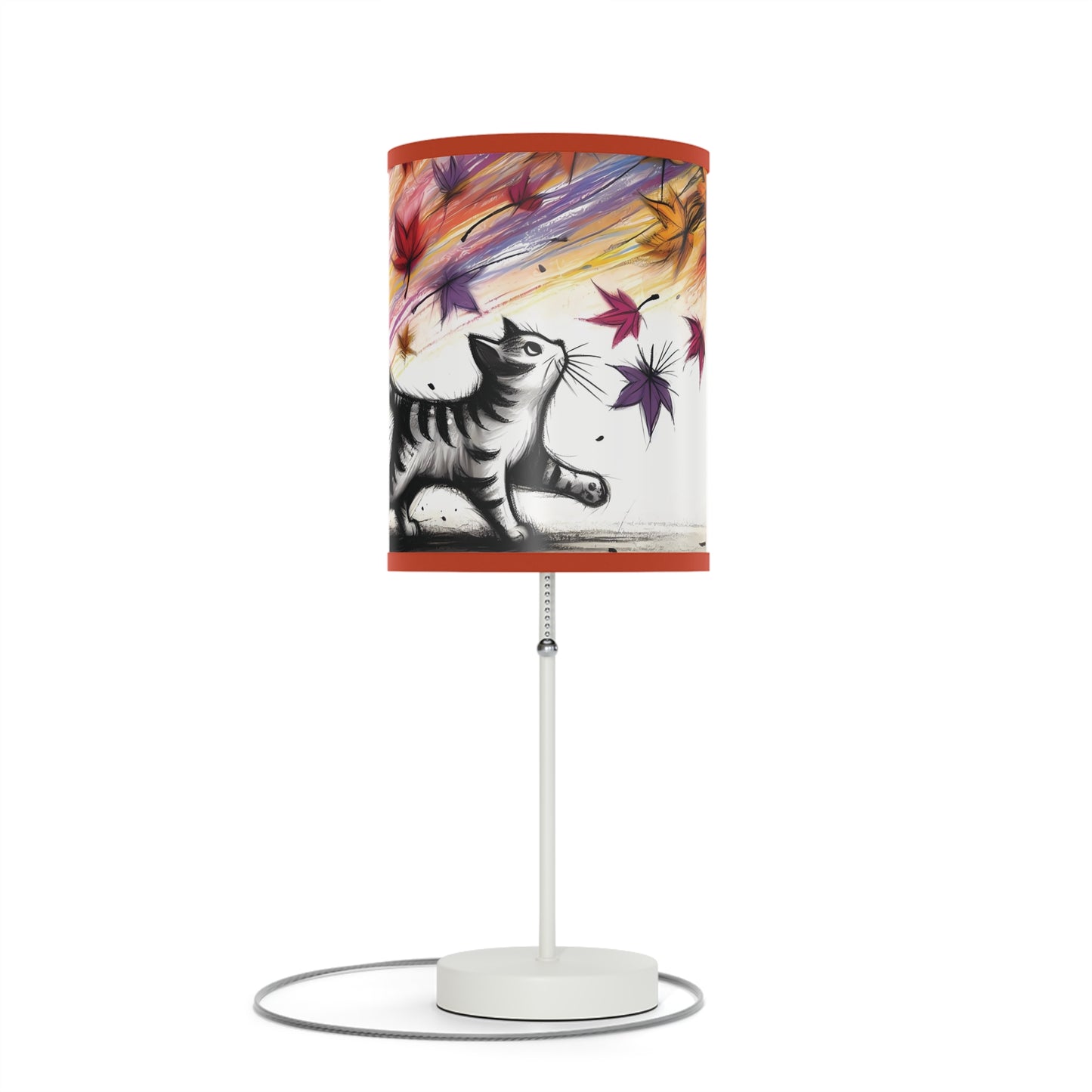 Kid's Table Lamp - Playful Kitten Chasing Autumn Leaves