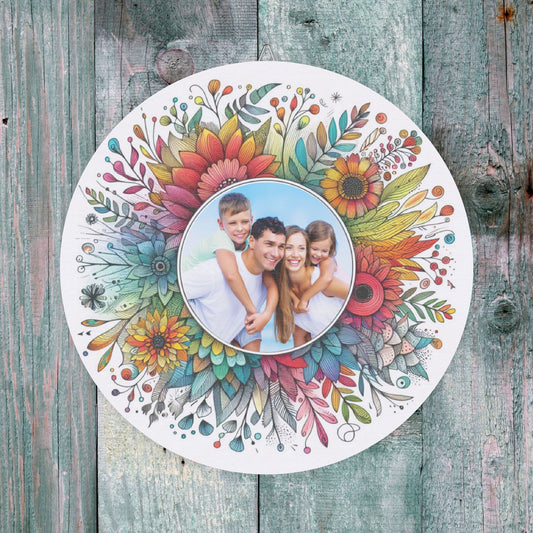 Floral Rainbow Burst Custom Photo Wooden Wall Decor - Your Photo Printed on a Colorful, Whimsical Background