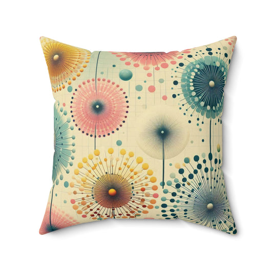 Retro Dandelion Pattern Faux Suede Throw Pillow - Square Accent Pillow with Vintage-Inspired Colors - Soft Granny Chic Decor