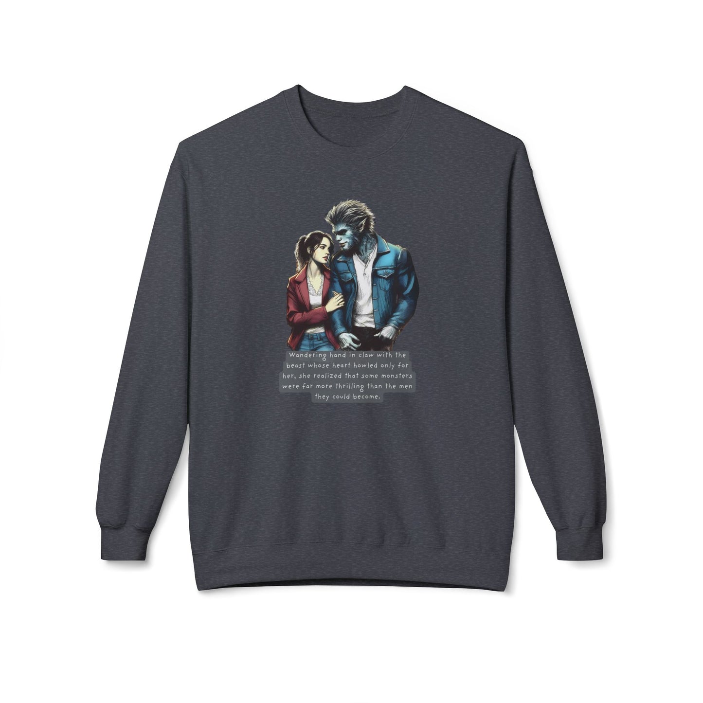 Stroll with a Teenage Werewolf (Beautiful Monsters Collection) - Unisex Midweight Softstyle Fleece Crewneck Sweatshirt, Multiple Colors Available