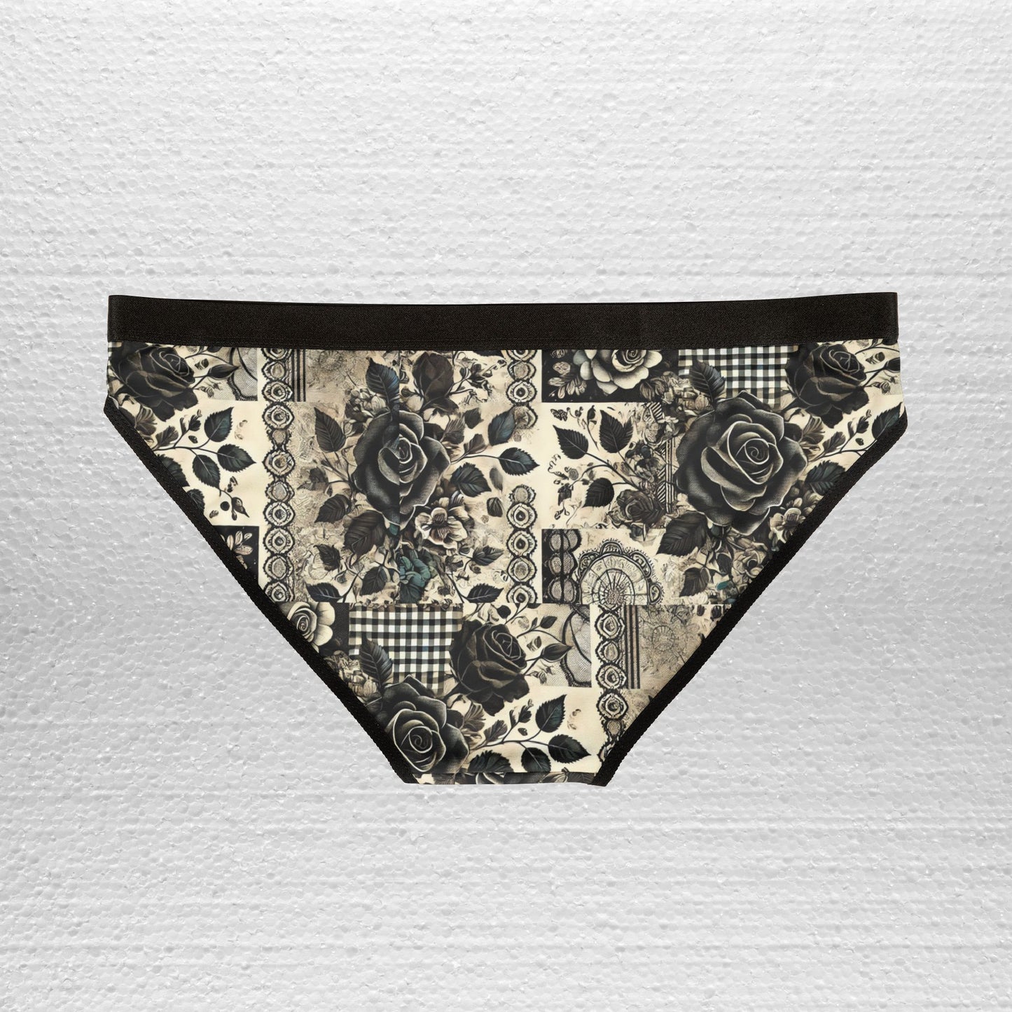 Women's Underwear - Black Rose and Lace Patchwork