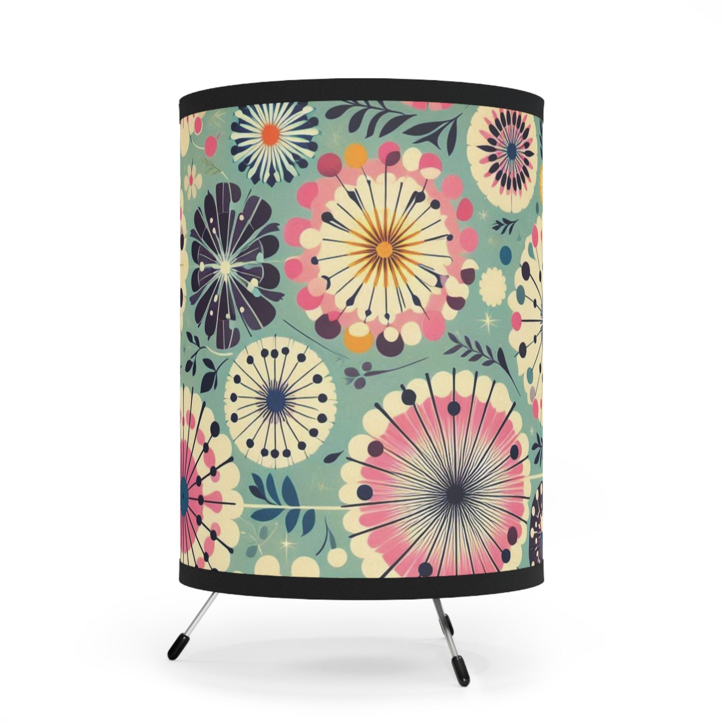 Retro Dandelion Tripod Lamp - Teal, Pink, Blue, Yellow 50s & 60s Style - Grandma Chic Design - Cozy Lighting for Living Spaces