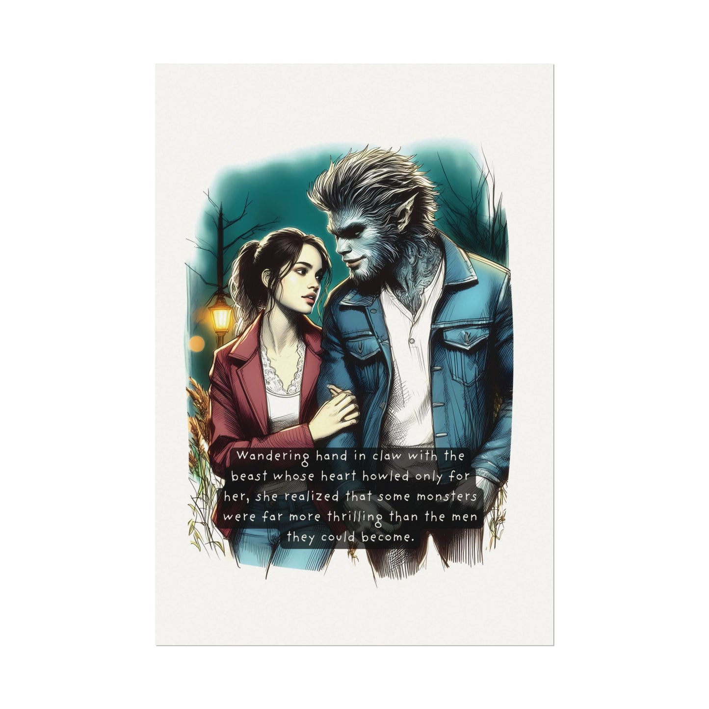 Stroll with a Teenage Werewolf (Beautiful Monsters Collection) - Textured Watercolor Matte Poster