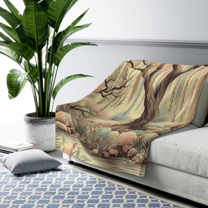 Sherpa Fleece Blanket - Pastel Weeping Willow in Fairytale Garden