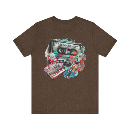 Mixtape T-Shirt - "Synthesized Stardust Melodies" Collage, Unisex Tee with Retro Cassette Tape Design, Great Gift for Music Lovers