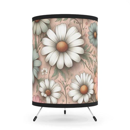 Retro Daisy Tripod Lamp - Grandma Chic Floral Design in Pink, Teal, and Cream - Vintage-Inspired 50s & 60s Aesthetic - Cozy Lighting